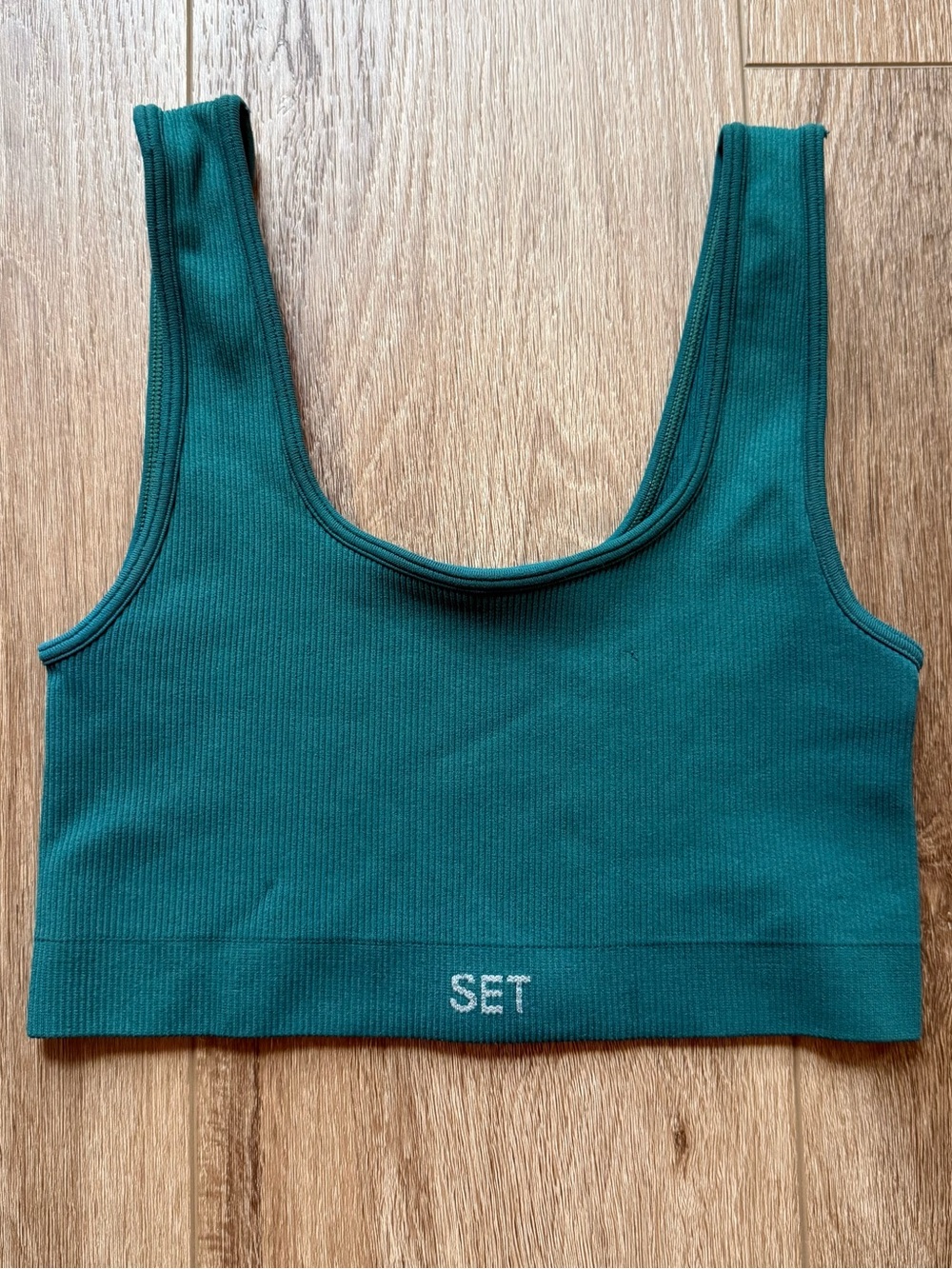 Women's Set Active Ribbed Scoop Neck Bralette in Teal size XS